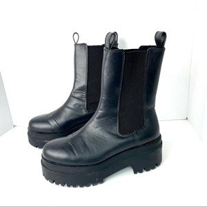 H&M Faux Leather High Profile Chelsea Boots Chunky Block Heel Y2K 90s Sz. 38